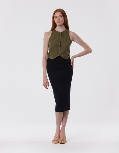 The Capsule Midi Skirt in Cotton Stretch