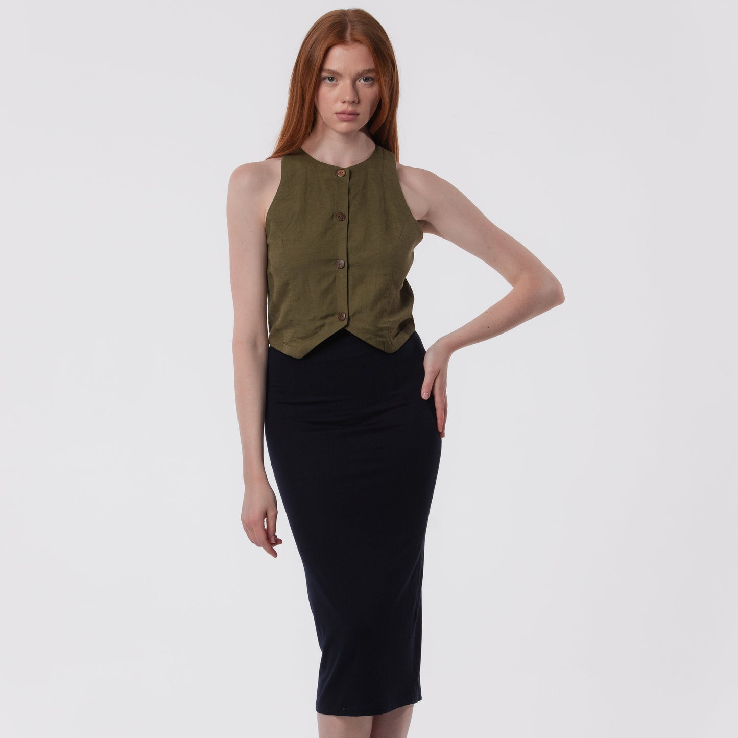 The Capsule Midi Skirt in Cotton Stretch