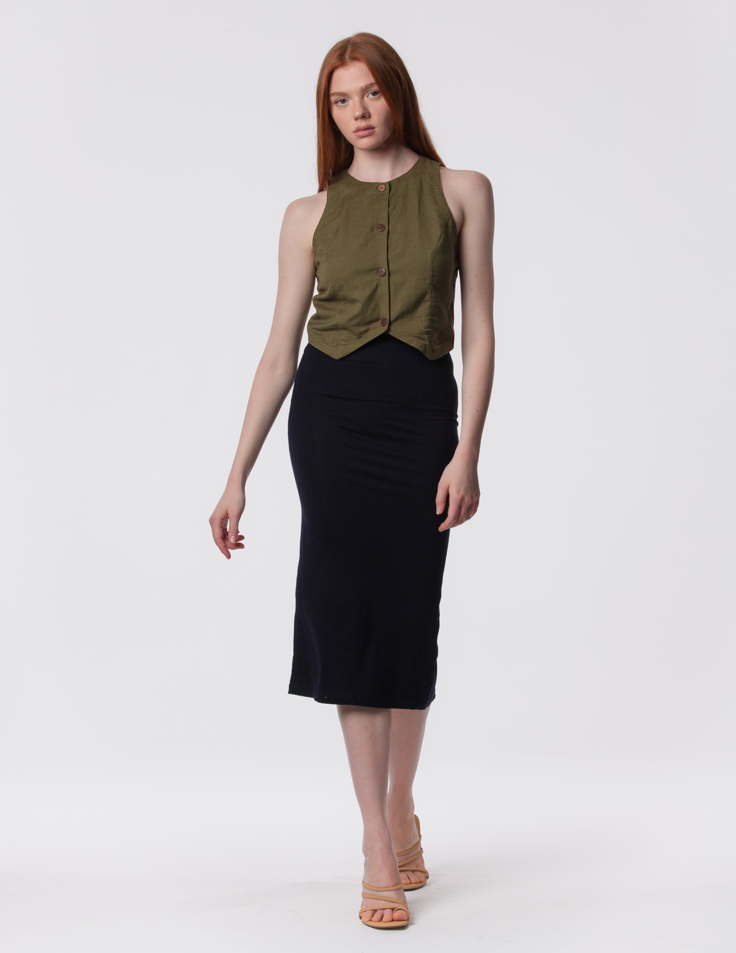 The Capsule Midi Skirt in Cotton Stretch