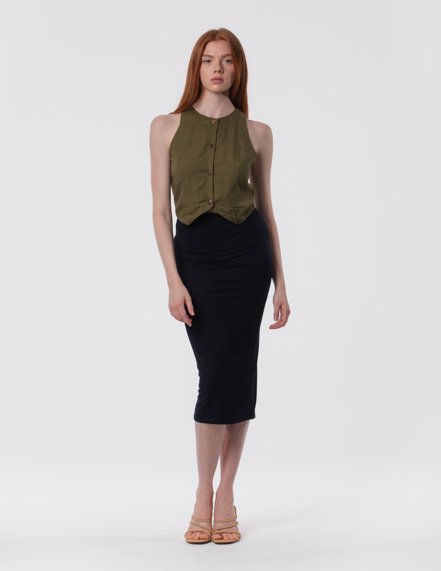 The Capsule Midi Skirt in Cotton Stretch