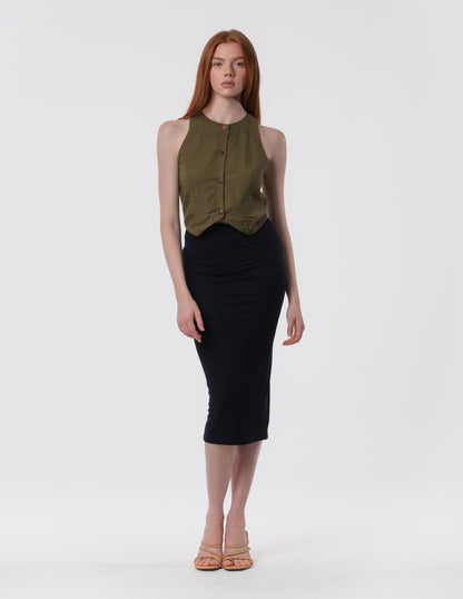 The Capsule Midi Skirt in Cotton Stretch