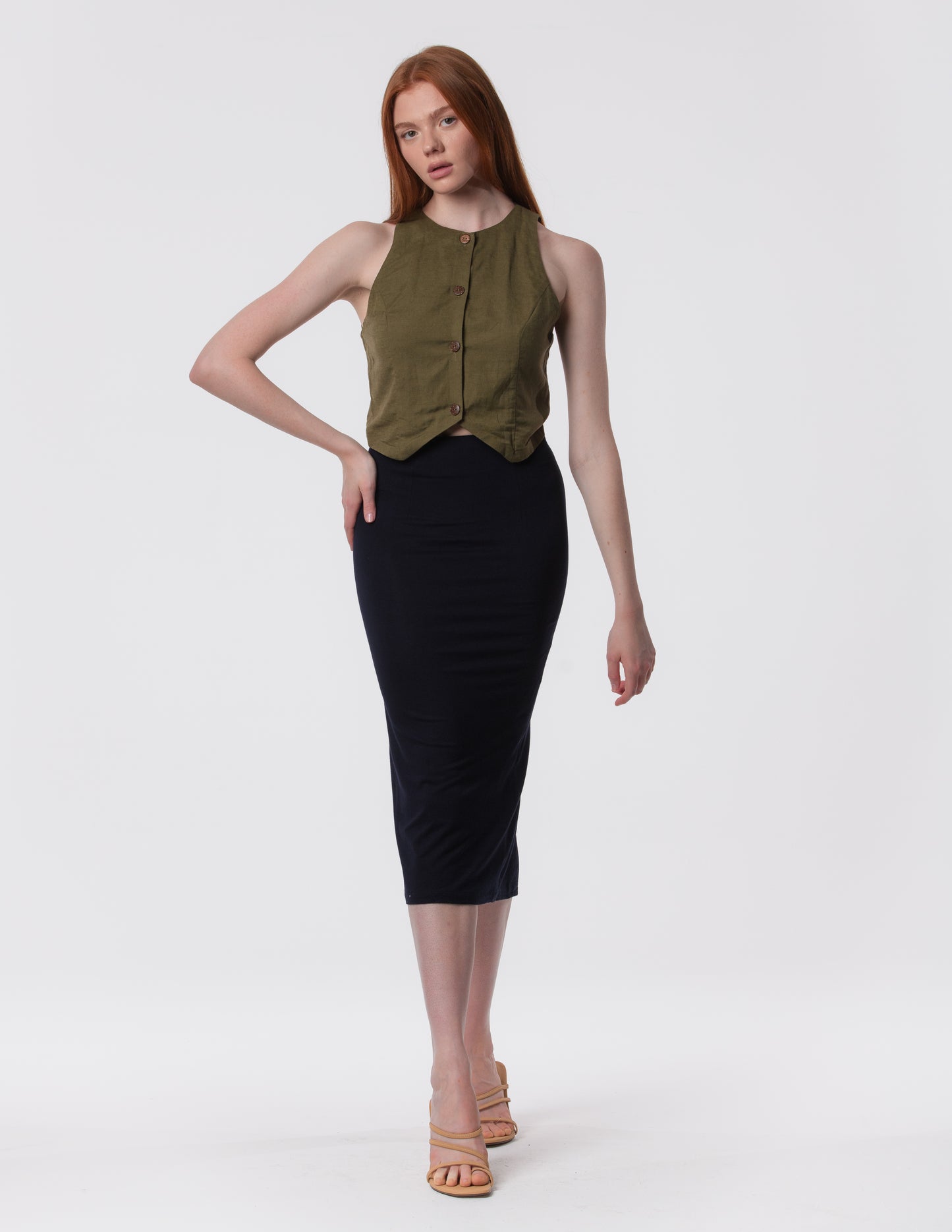 The Capsule Midi Skirt in Cotton Stretch