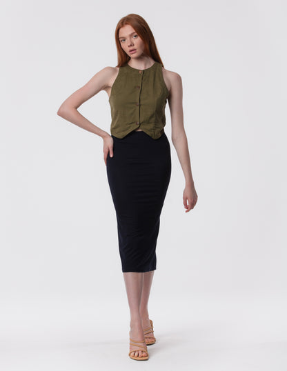 The Capsule Midi Skirt in Cotton Stretch