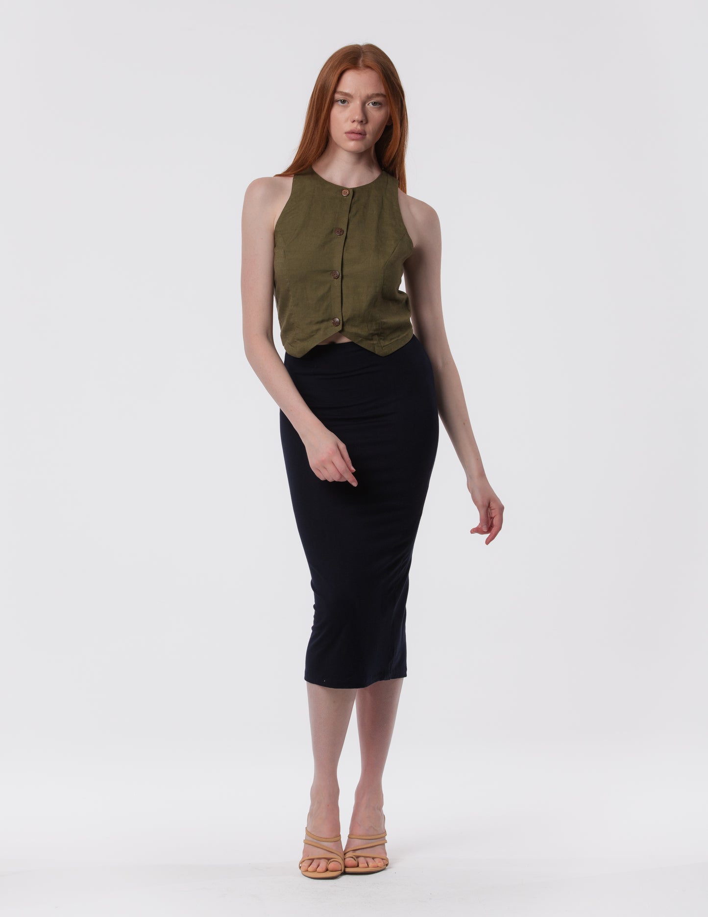 The Capsule Midi Skirt in Cotton Stretch