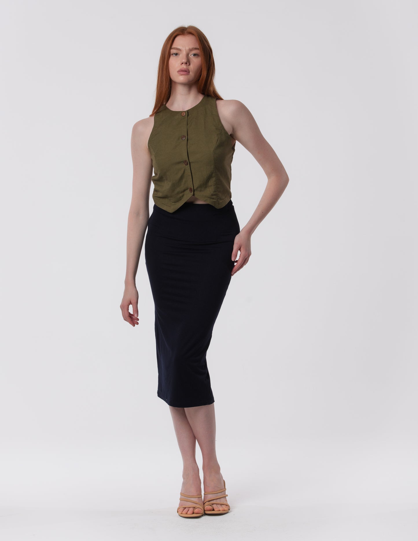 The Capsule Midi Skirt in Cotton Stretch