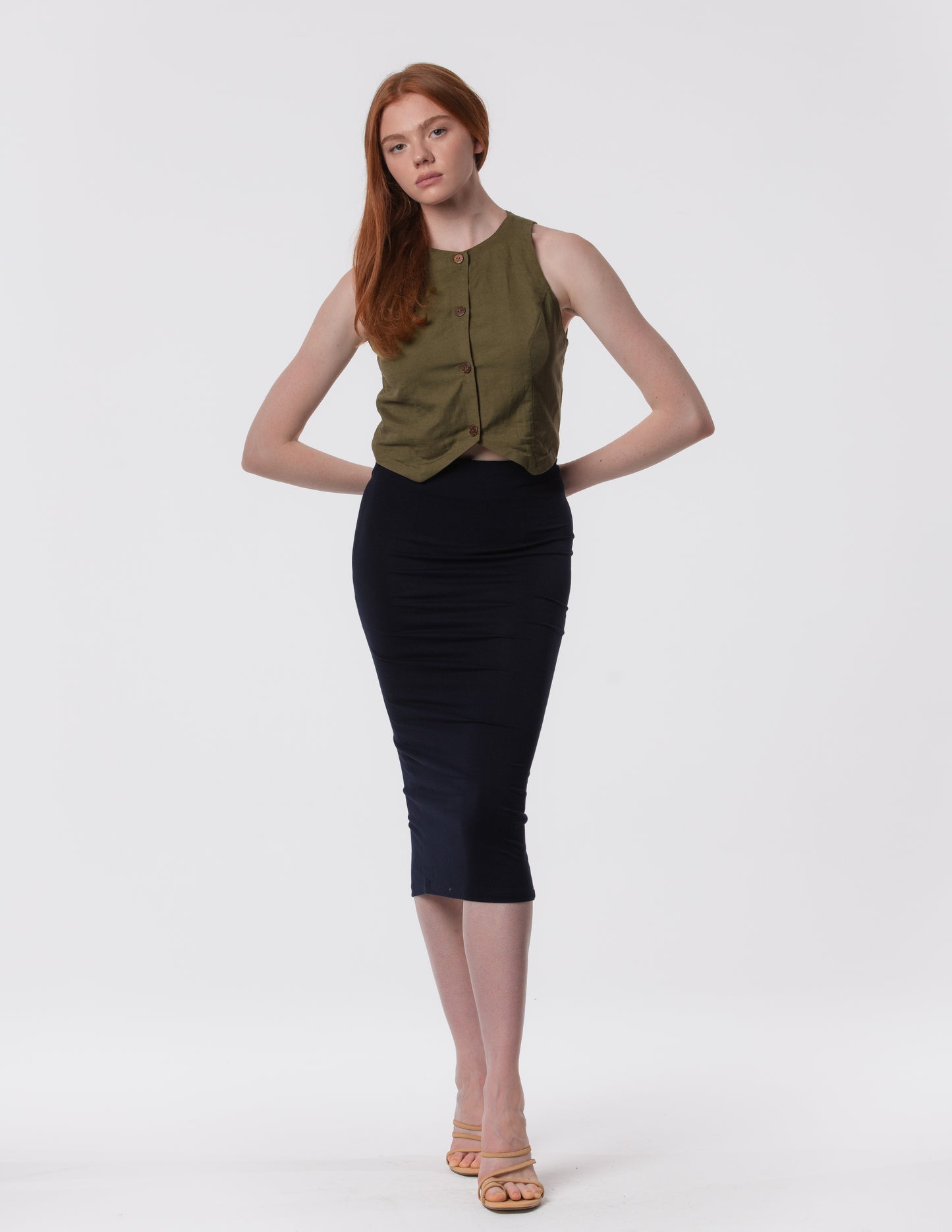 The Capsule Midi Skirt in Cotton Stretch