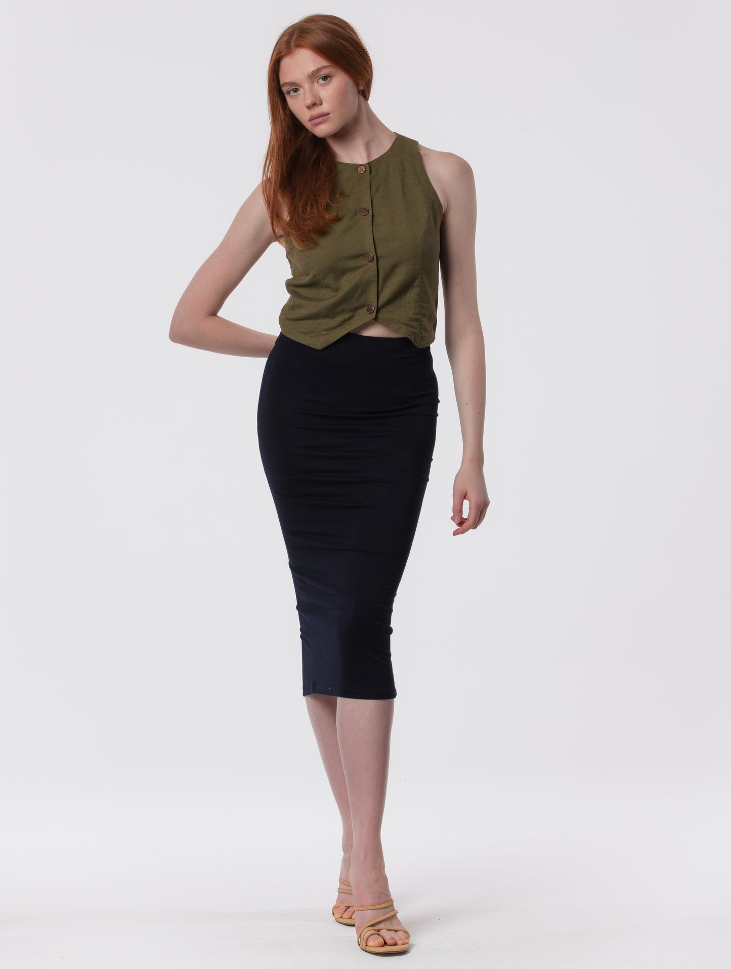The Capsule Midi Skirt in Cotton Stretch