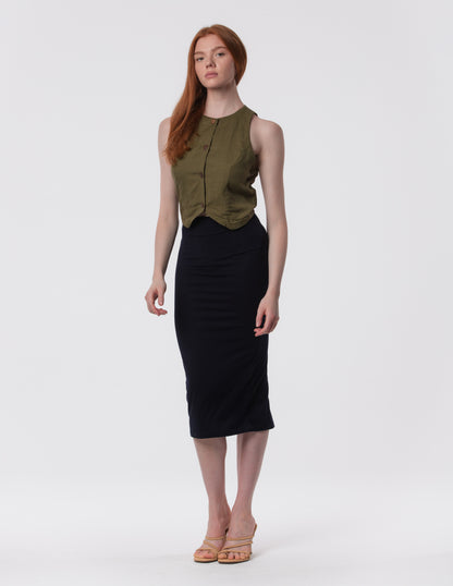 The Capsule Midi Skirt in Cotton Stretch