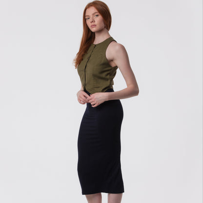 The Capsule Midi Skirt in Cotton Stretch
