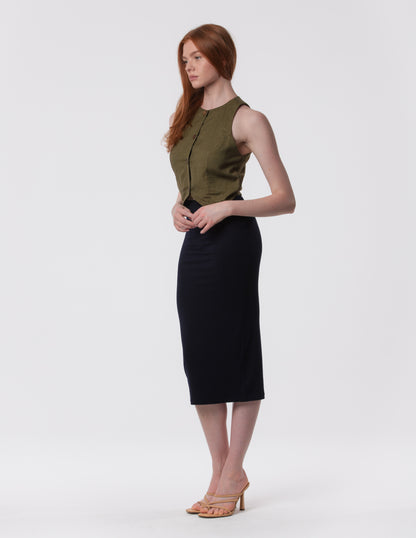 The Capsule Midi Skirt in Cotton Stretch