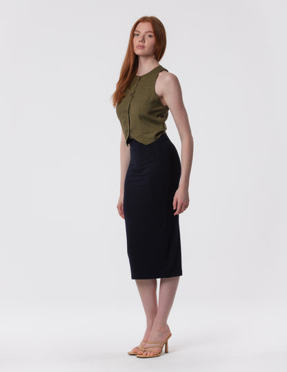 The Capsule Midi Skirt in Cotton Stretch