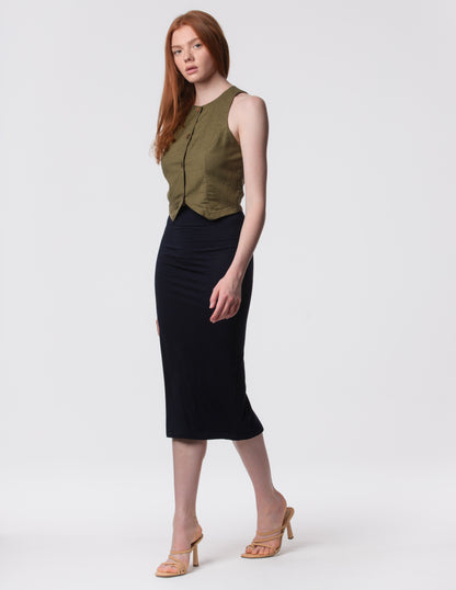 The Capsule Midi Skirt in Cotton Stretch