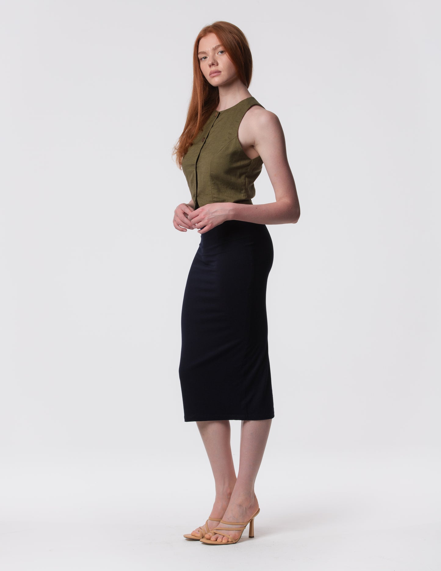The Capsule Midi Skirt in Cotton Stretch
