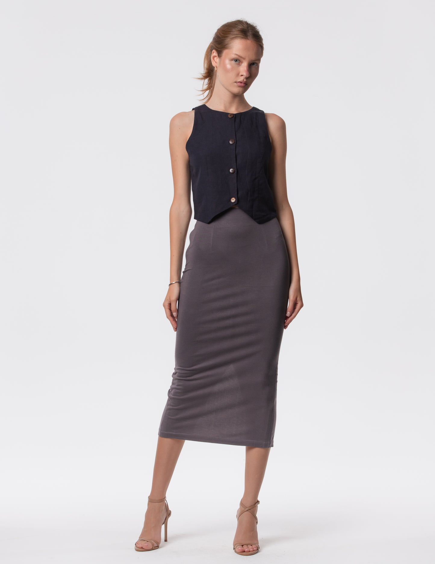 The Capsule Midi Skirt in Cotton Stretch