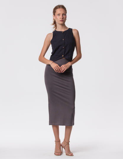 The Capsule Midi Skirt in Cotton Stretch