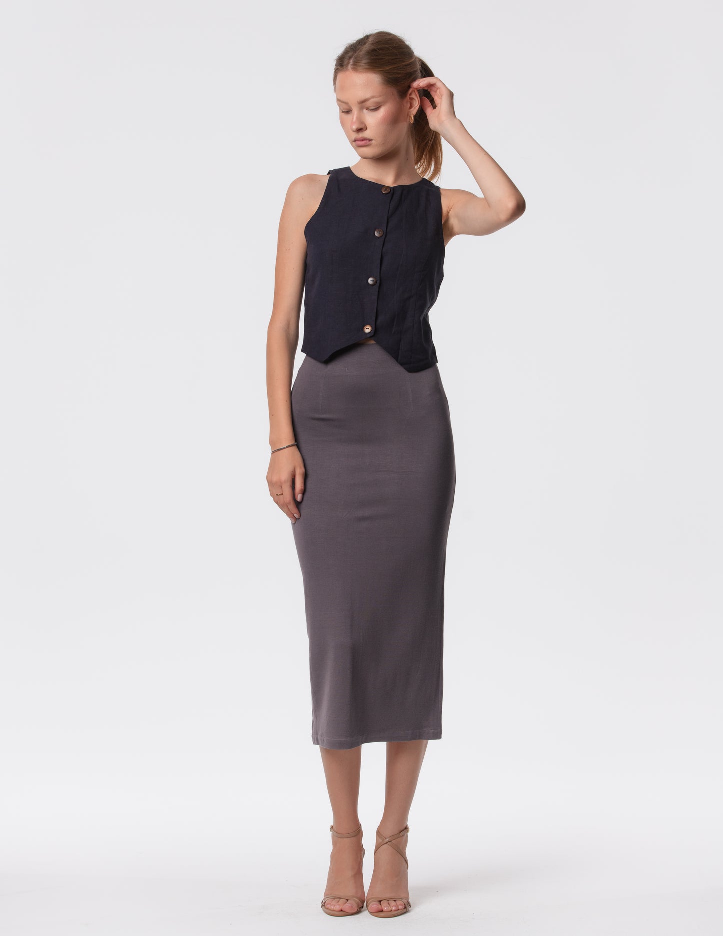 The Capsule Midi Skirt in Cotton Stretch