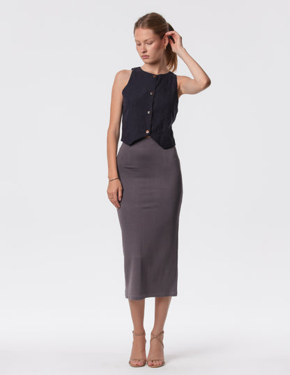 The Capsule Midi Skirt in Cotton Stretch
