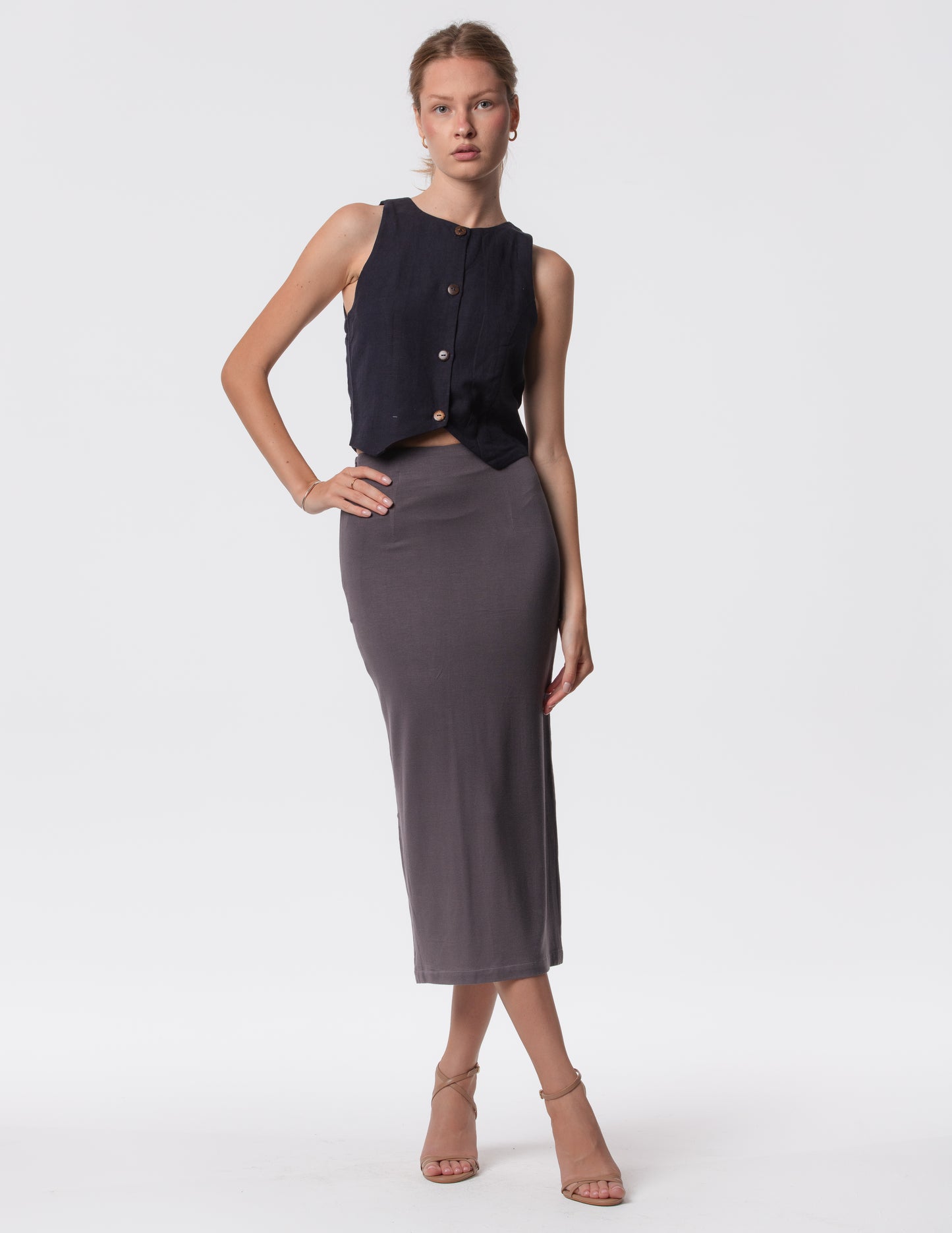 The Capsule Midi Skirt in Cotton Stretch