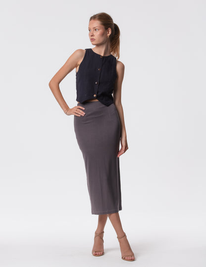 The Capsule Midi Skirt in Cotton Stretch