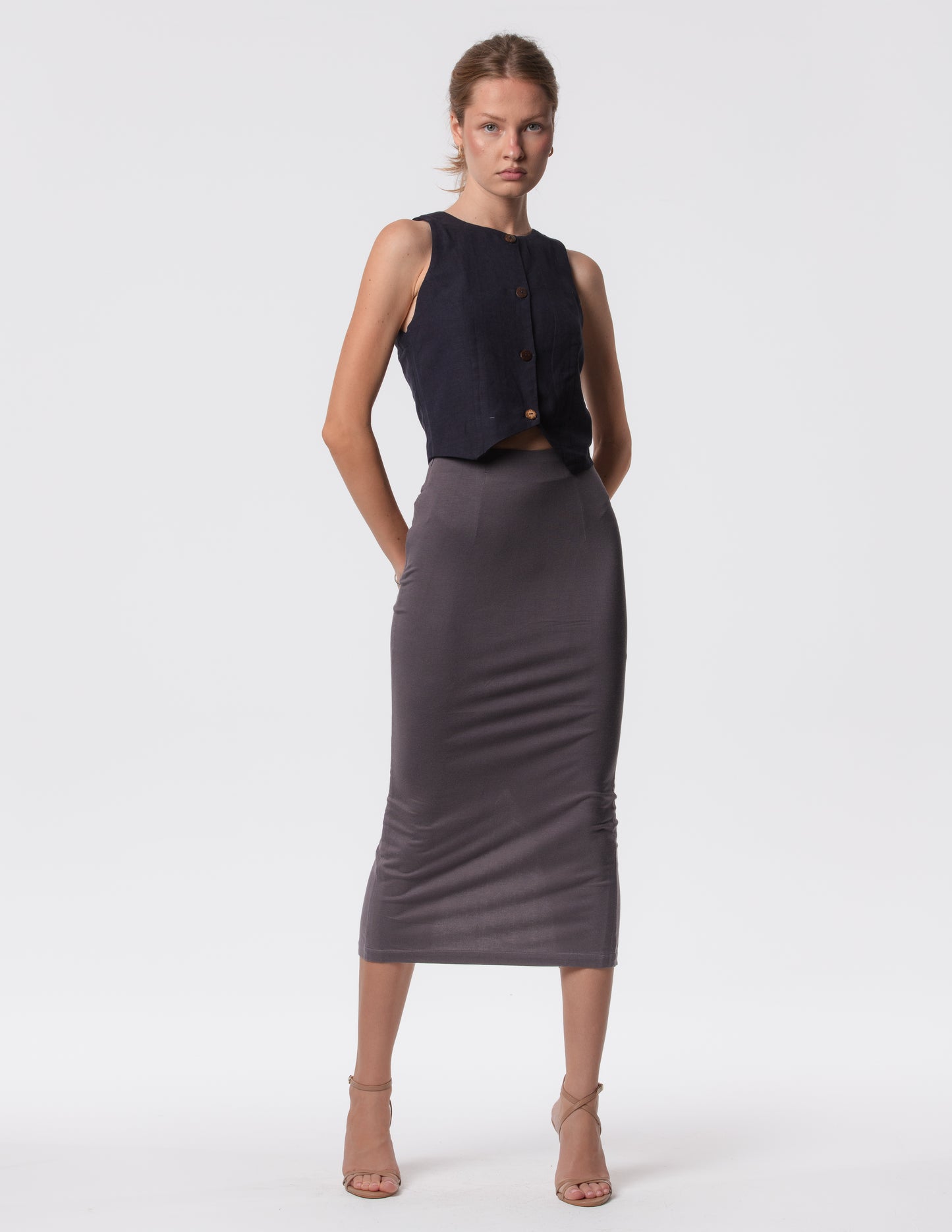 The Capsule Midi Skirt in Cotton Stretch