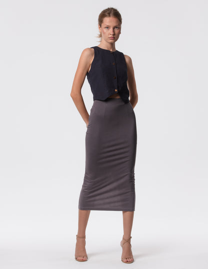 The Capsule Midi Skirt in Cotton Stretch