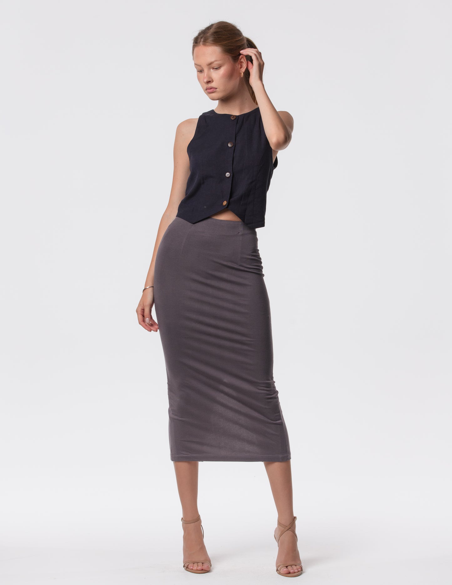 The Capsule Midi Skirt in Cotton Stretch