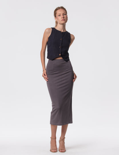 The Capsule Midi Skirt in Cotton Stretch