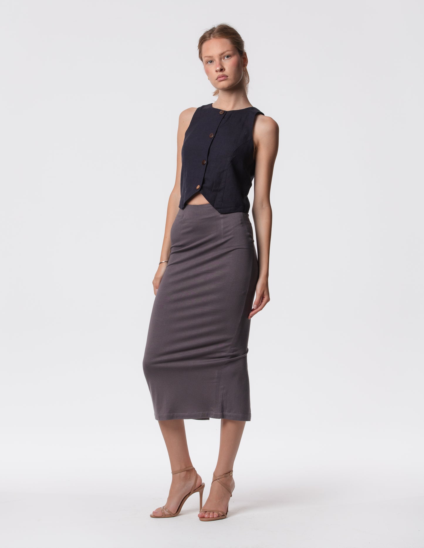 The Capsule Midi Skirt in Cotton Stretch