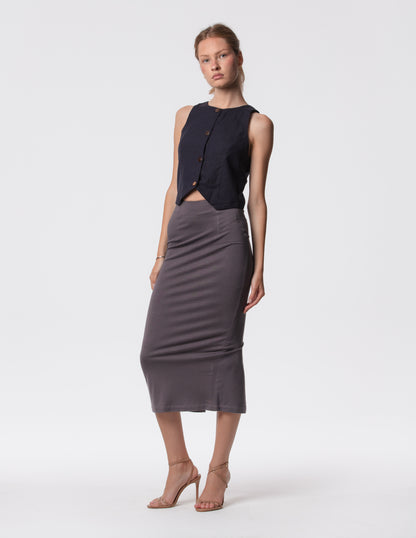 The Capsule Midi Skirt in Cotton Stretch