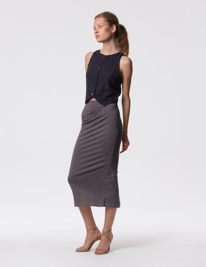 The Capsule Midi Skirt in Cotton Stretch