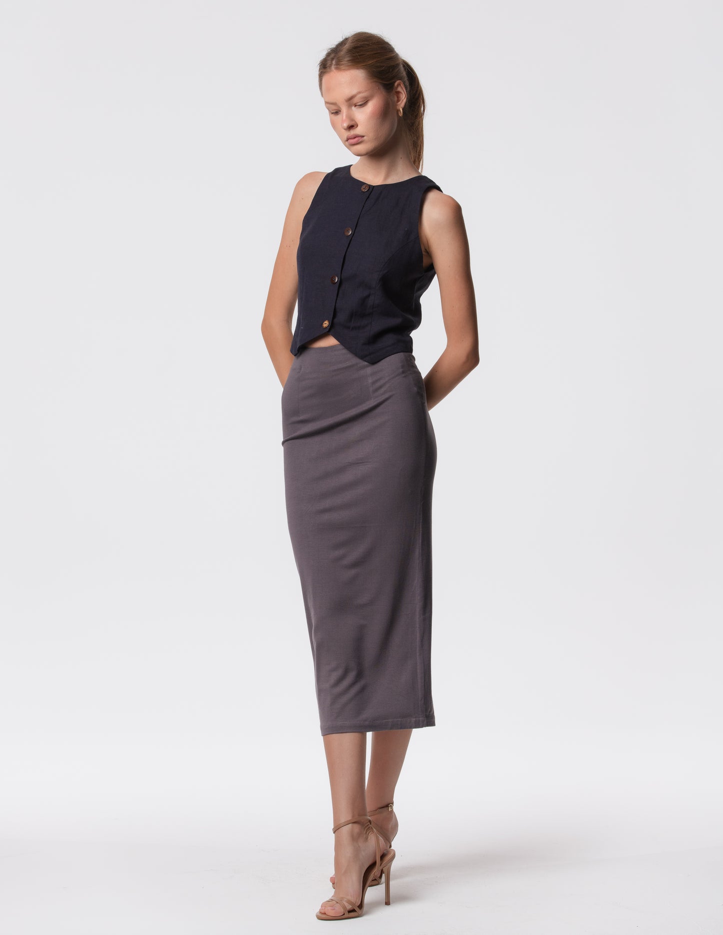 The Capsule Midi Skirt in Cotton Stretch