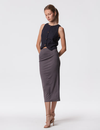The Capsule Midi Skirt in Cotton Stretch
