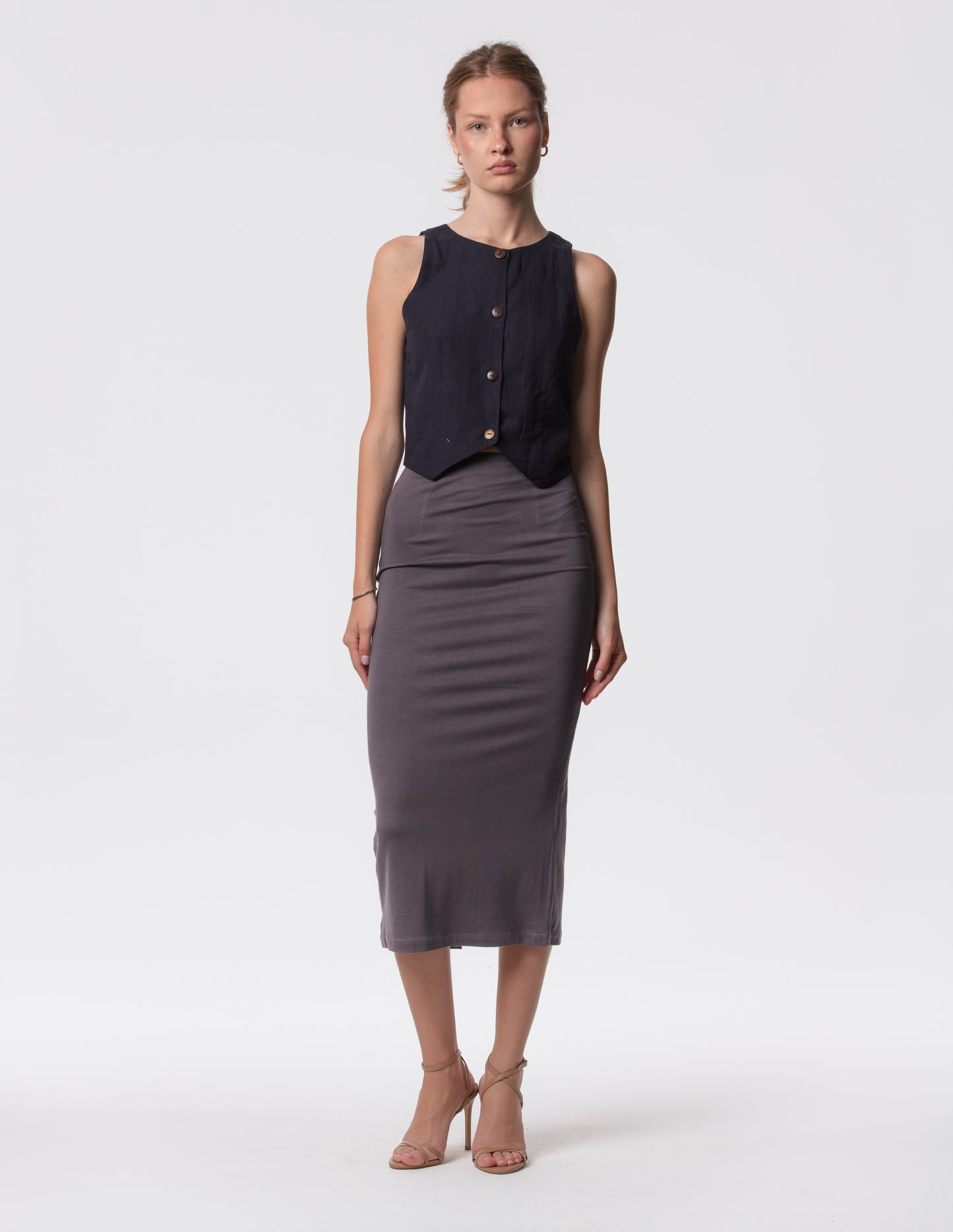 The Capsule Midi Skirt in Cotton Stretch