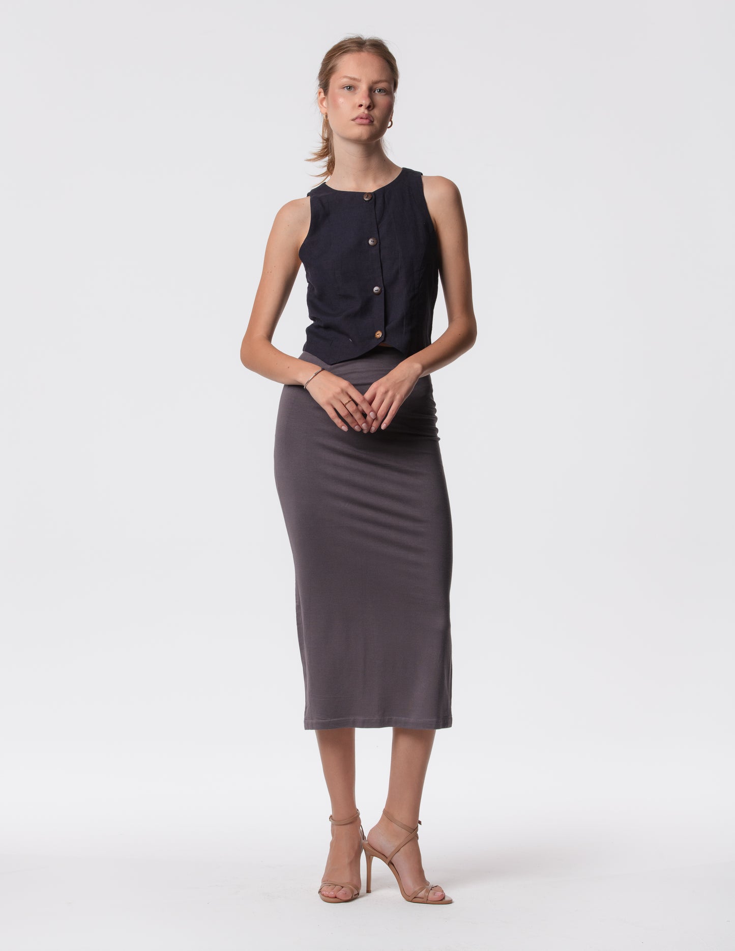 The Capsule Midi Skirt in Cotton Stretch