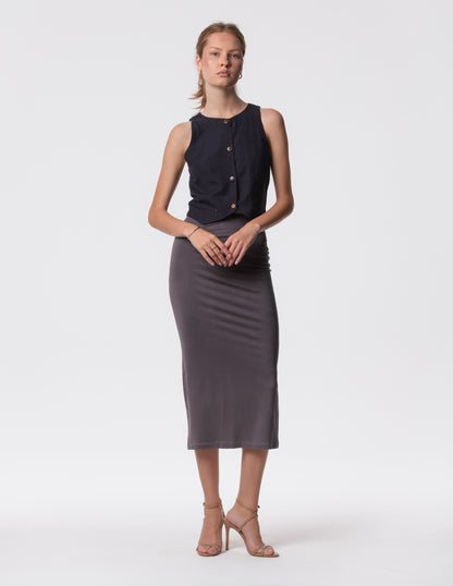 The Capsule Midi Skirt in Cotton Stretch