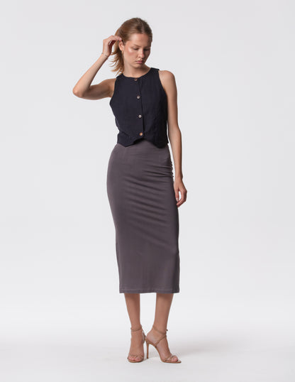 The Capsule Midi Skirt in Cotton Stretch
