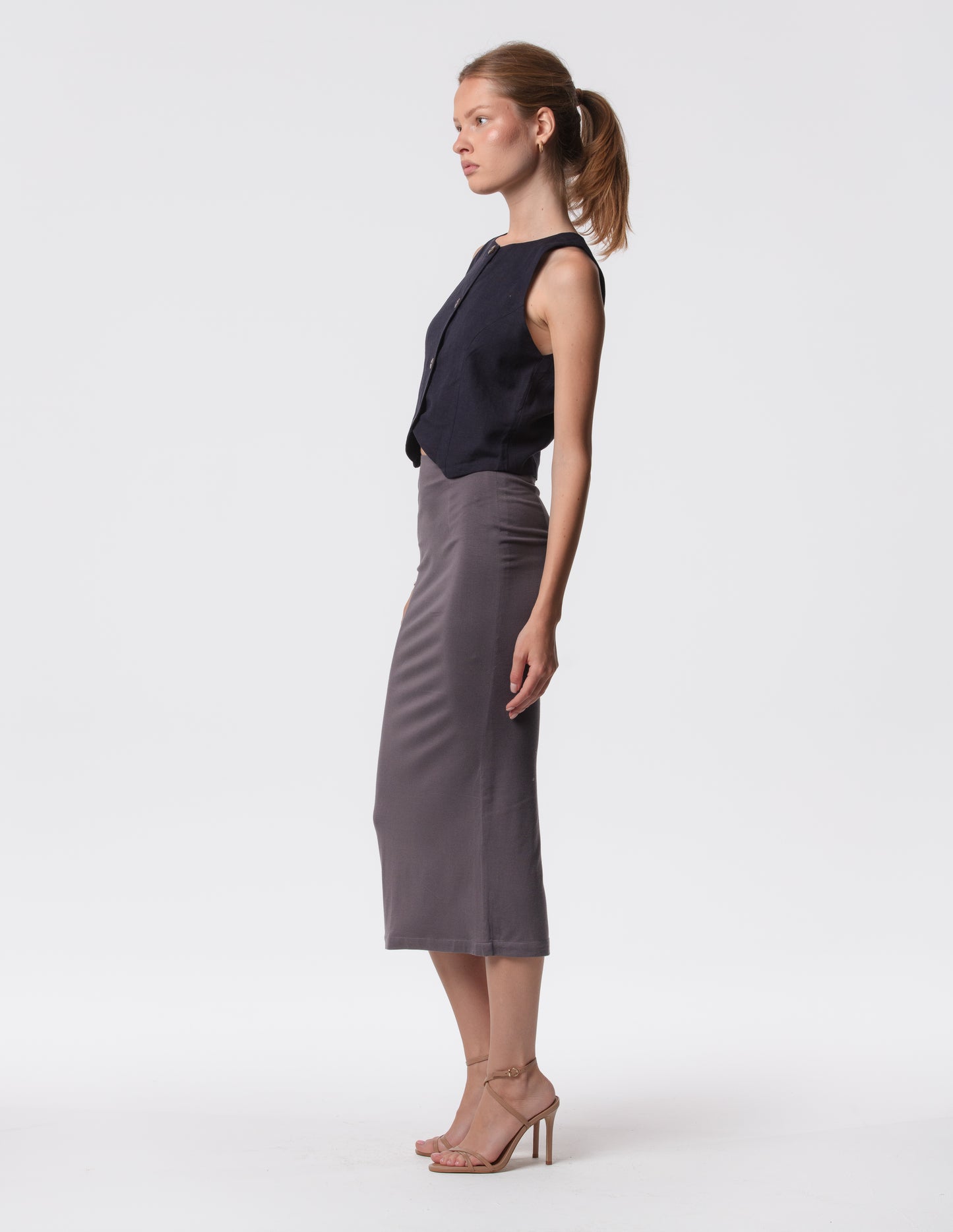 The Capsule Midi Skirt in Cotton Stretch