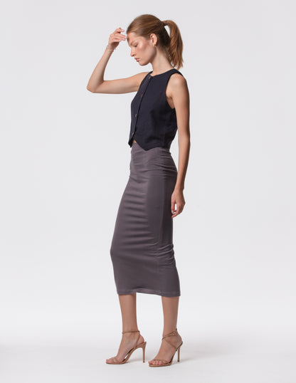 The Capsule Midi Skirt in Cotton Stretch