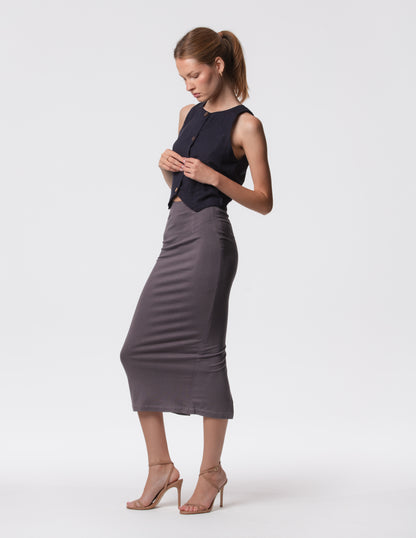 The Capsule Midi Skirt in Cotton Stretch