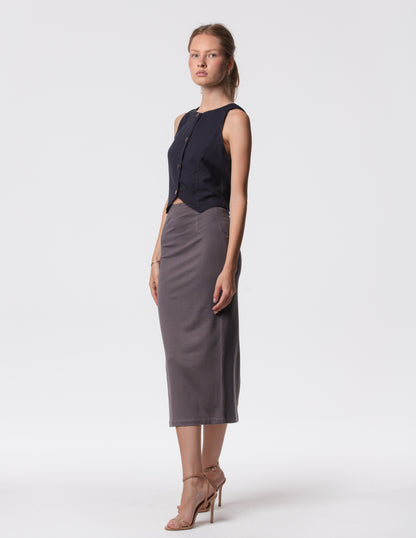 The Capsule Midi Skirt in Cotton Stretch