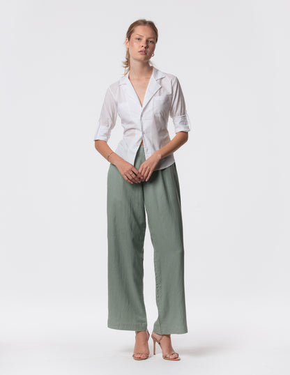 The Apartment Pants – High-Rise Wide-Leg Linen Blend Pants