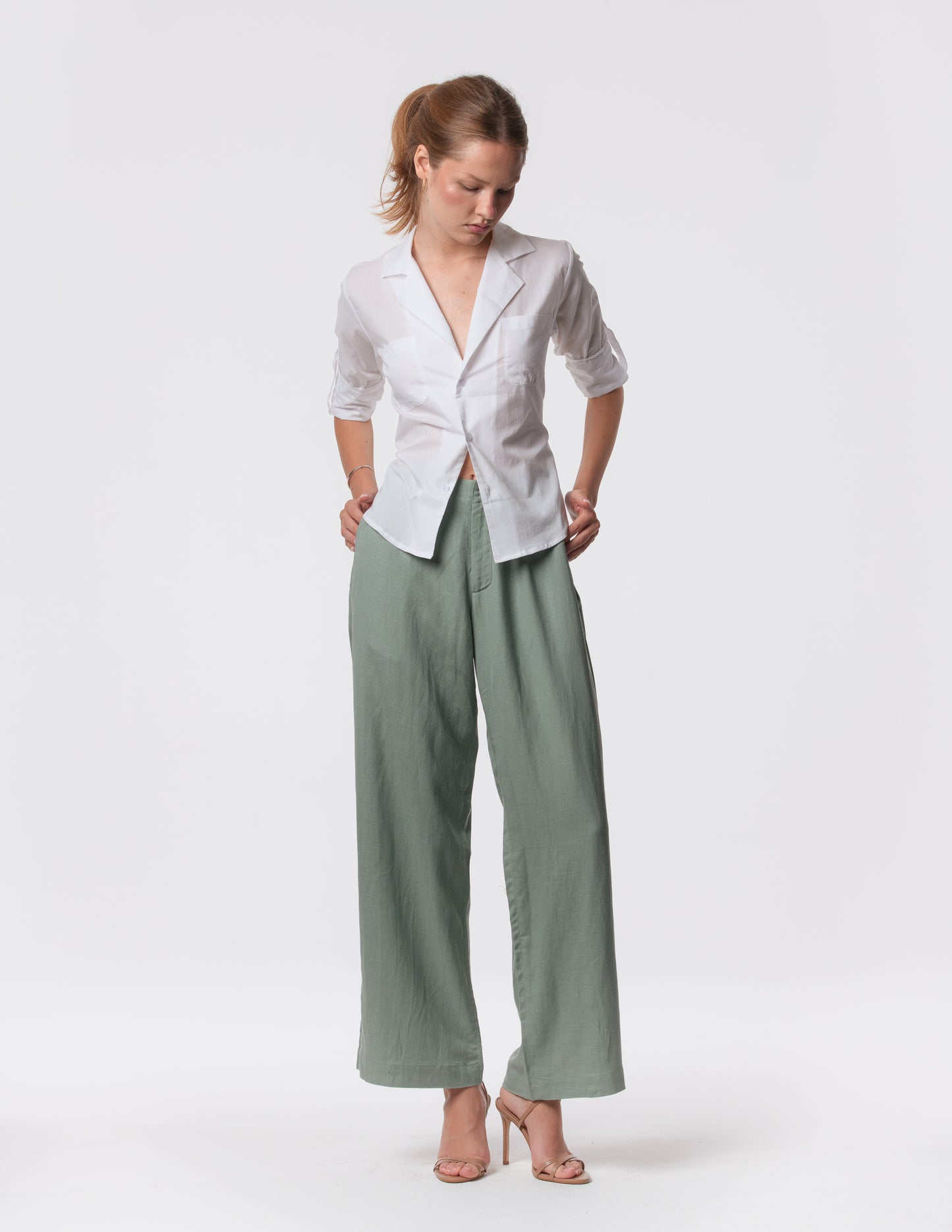 The Apartment Pants – High-Rise Wide-Leg Linen Blend Pants