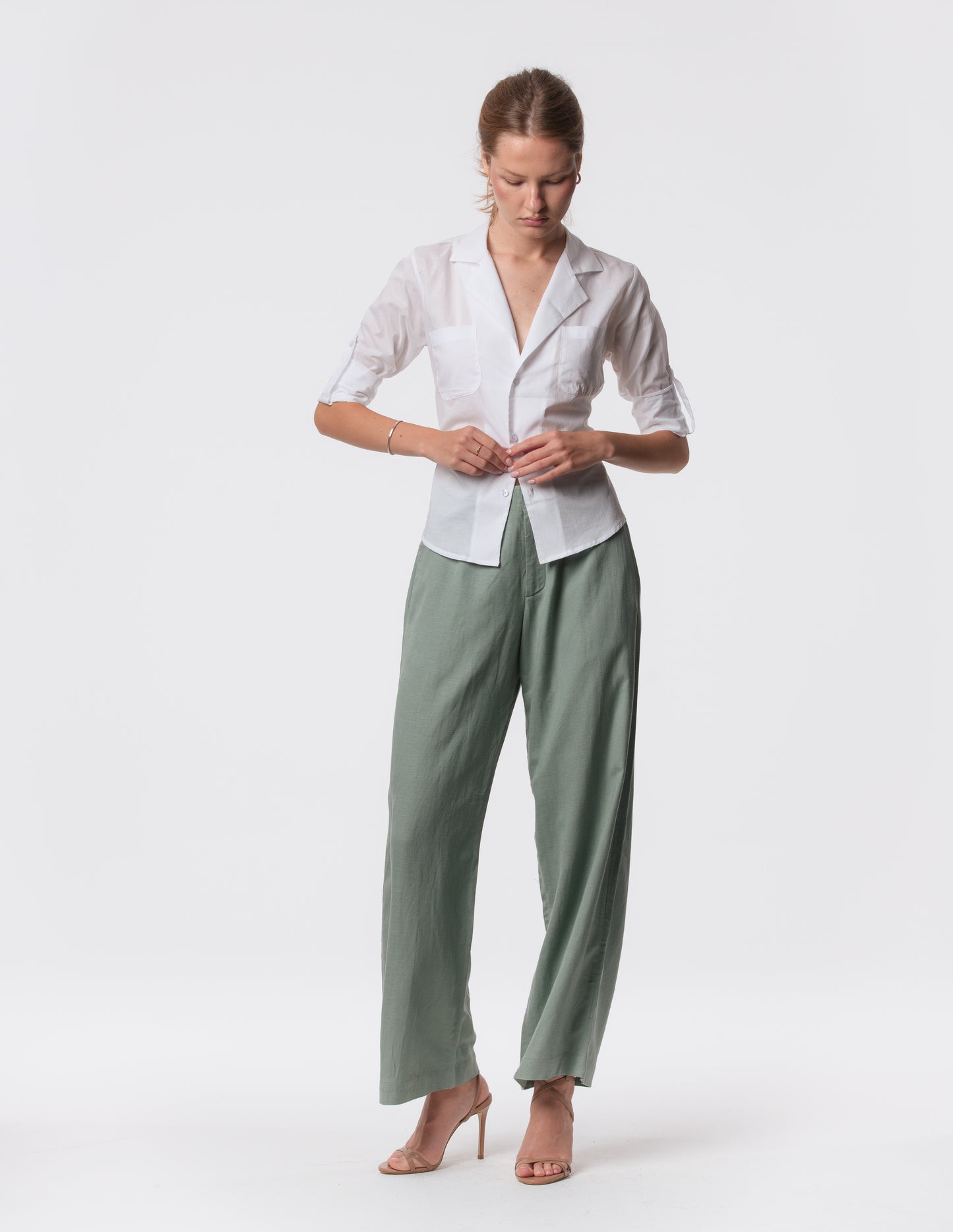 The Apartment Pants – High-Rise Wide-Leg Linen Blend Pants