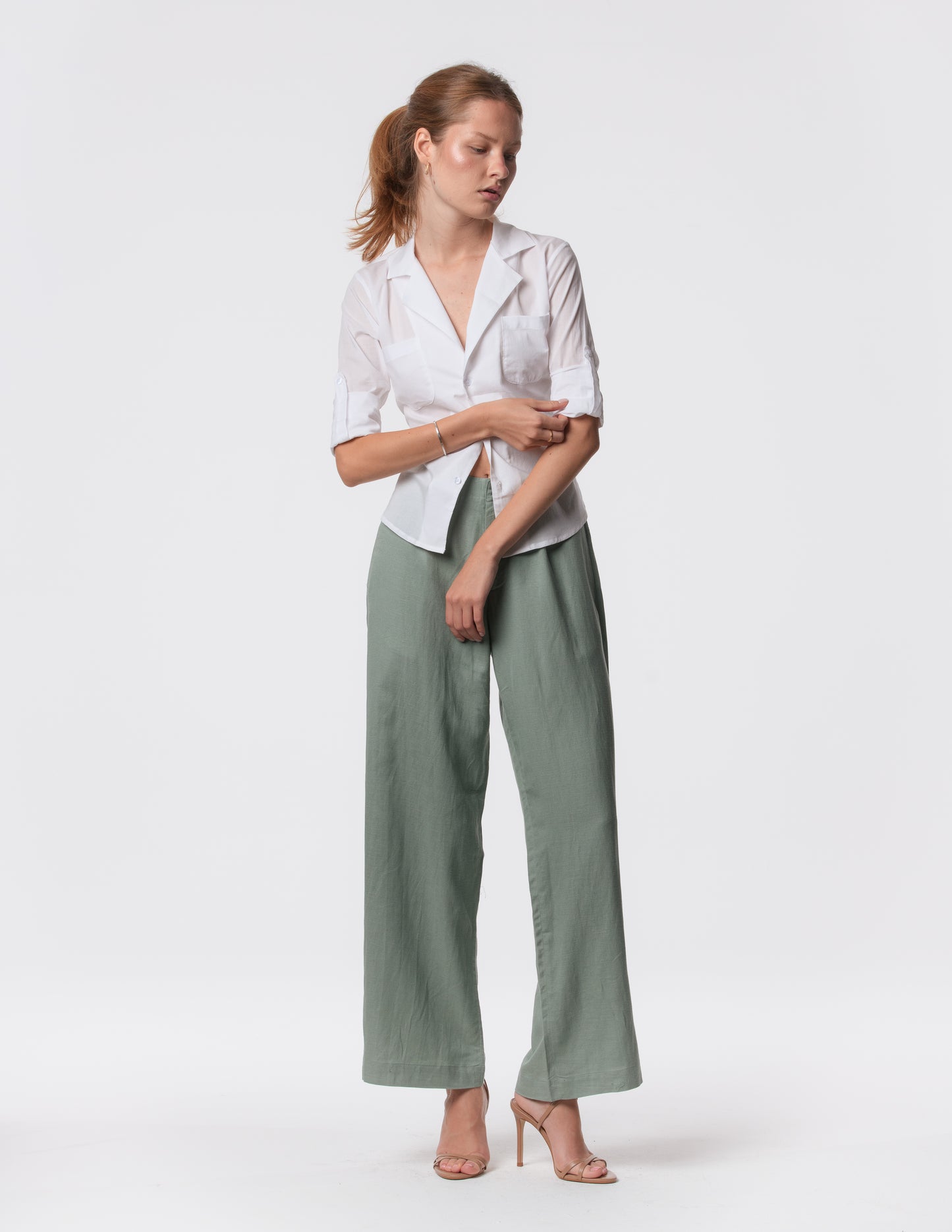 The Apartment Pants – High-Rise Wide-Leg Linen Blend Pants
