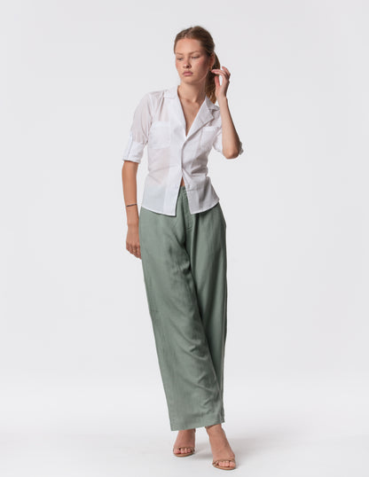 The Apartment Pants – High-Rise Wide-Leg Linen Blend Pants