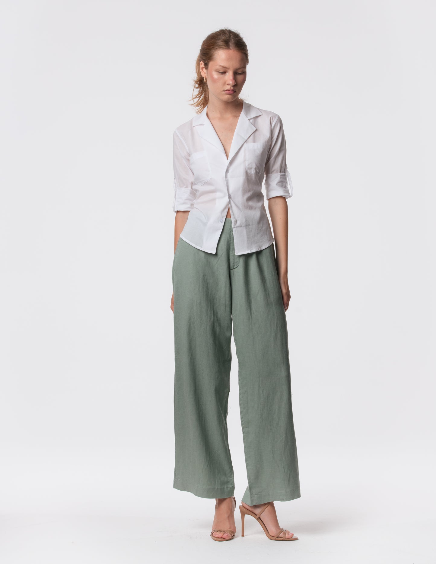 The Apartment Pants – High-Rise Wide-Leg Linen Blend Pants