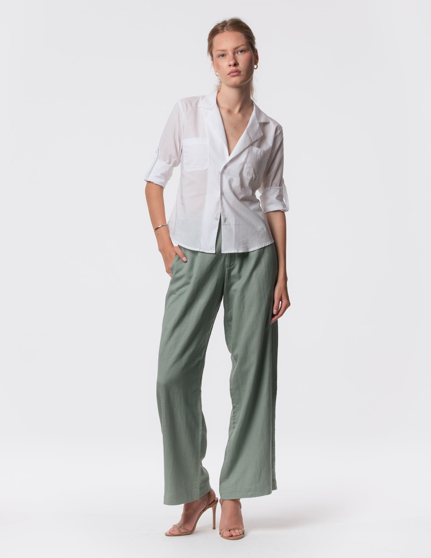 The Apartment Pants – High-Rise Wide-Leg Linen Blend Pants
