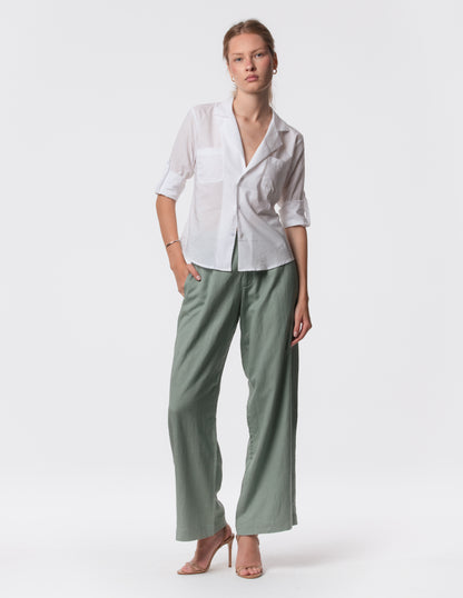 The Apartment Pants – High-Rise Wide-Leg Linen Blend Pants