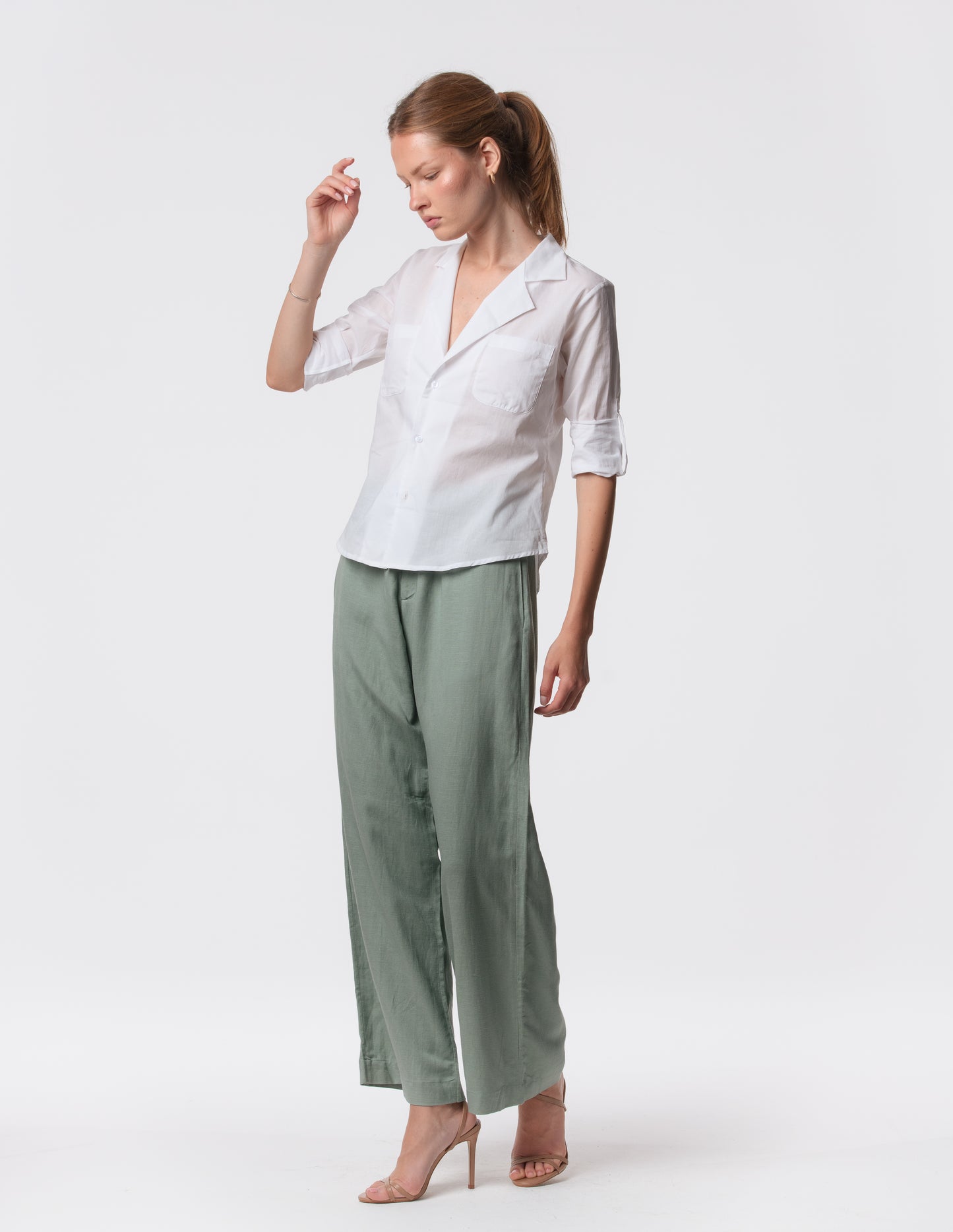 The Apartment Pants – High-Rise Wide-Leg Linen Blend Pants