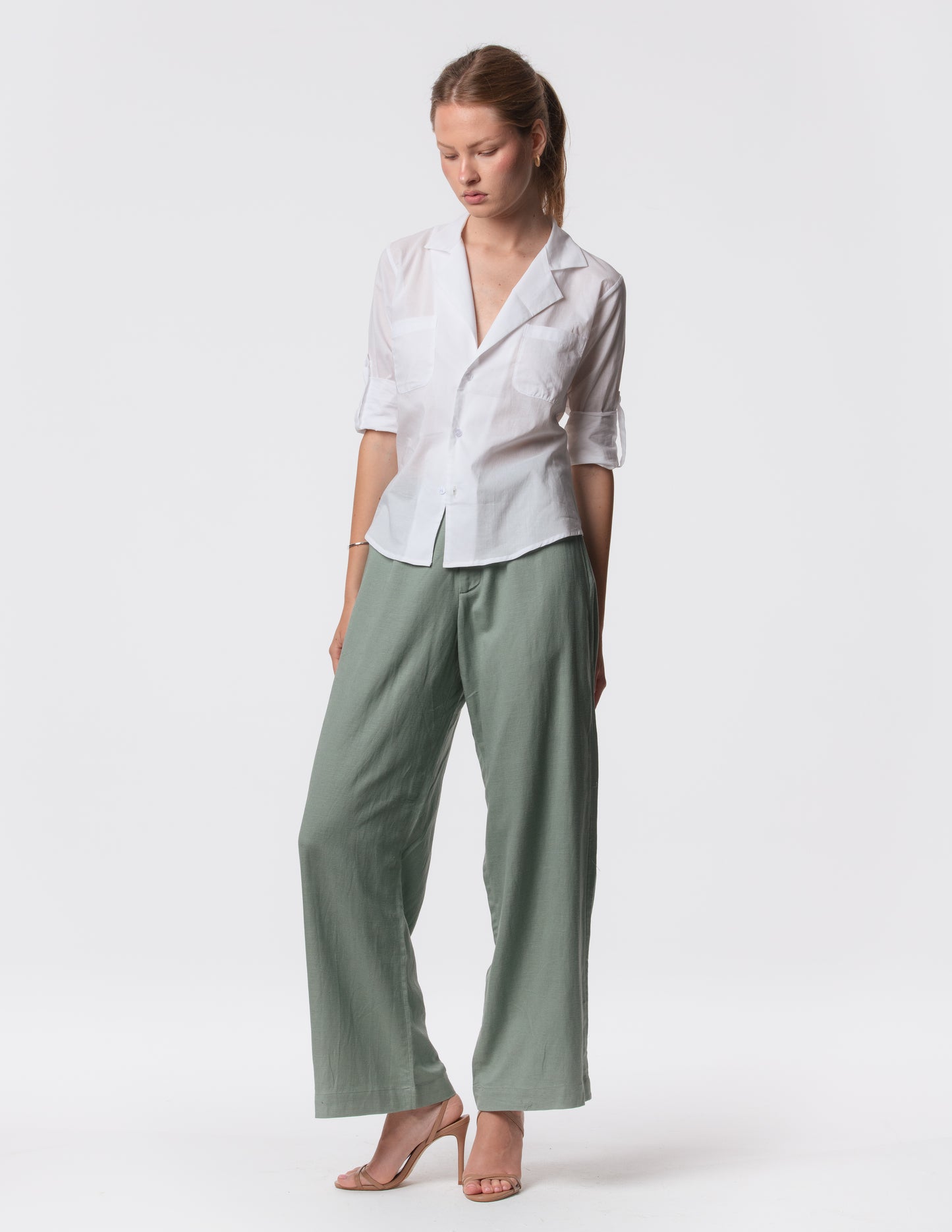 The Apartment Pants – High-Rise Wide-Leg Linen Blend Pants